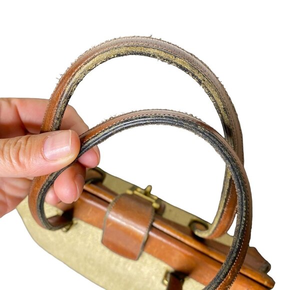 Vintage 60s Etienne Aigner French Leather & Woven Handbag w/ Turn-Lock Closure - Picture 11 of 15